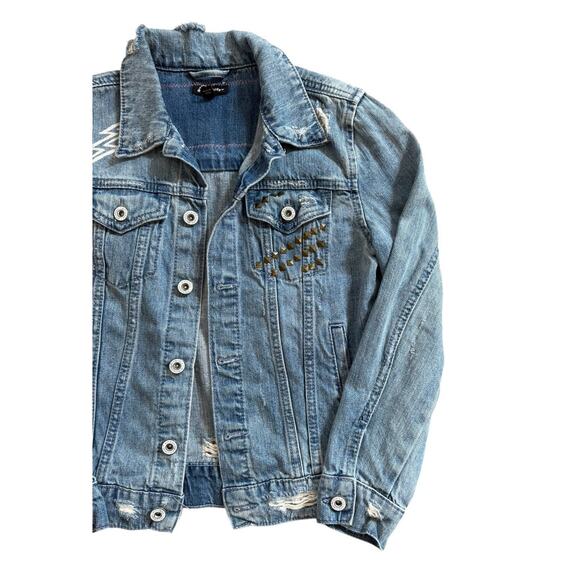 NIRVANA 90s Guitar Upcycled Distressed Denim Jacket Retro Vintage Kids Size M - Picture 7 of 11